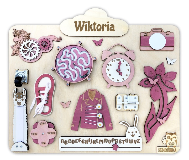 Tablica Manipulacyjna Sensoryczna Montessori + GRATIS Imię