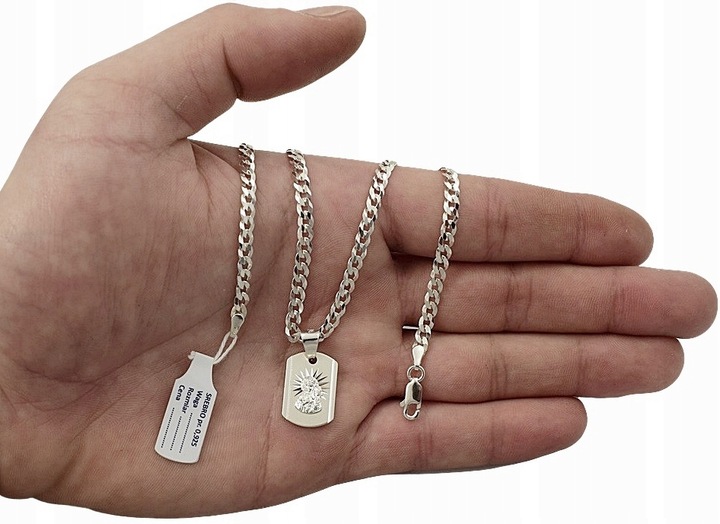 Łańcuszek Srebrny Diamentowany 3,80 mm z Medalikiem pr 925 Grawer Gratis