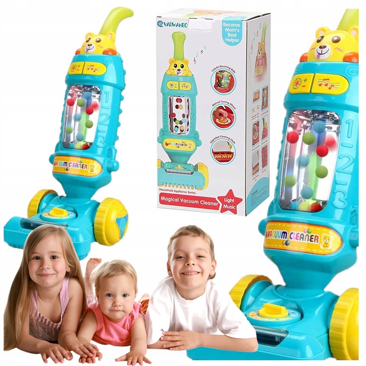 DUŻY ODKURZACZ RĘCZNY PIONOWY dla dzieci INTERAKTYWNY EDUKACYJNY LED MUZYKA