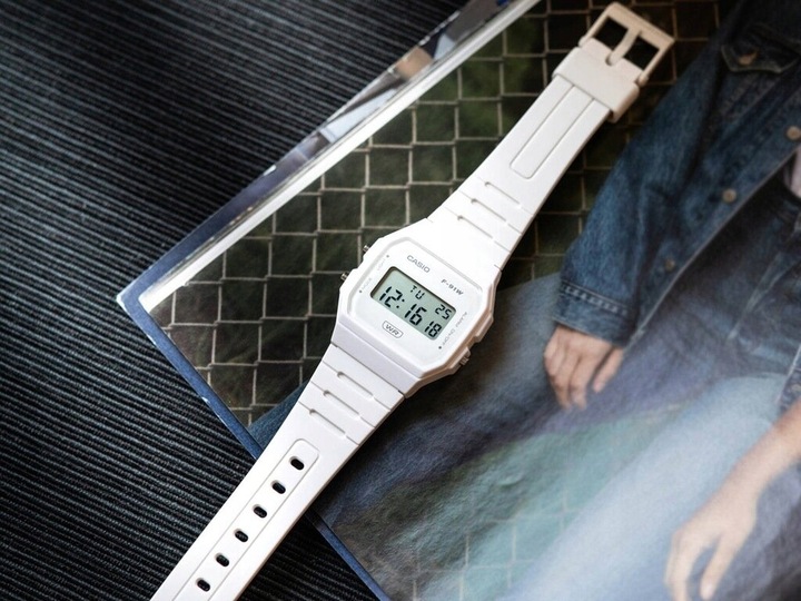 ZEGAREK MĘSKI CASIO F-91WB-7A klasyka retro elektroniczny biały