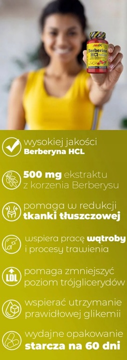 BERBERYNA HCL niski poziom cukru glukozy - odchudzanie - Amix Berberine HCL
