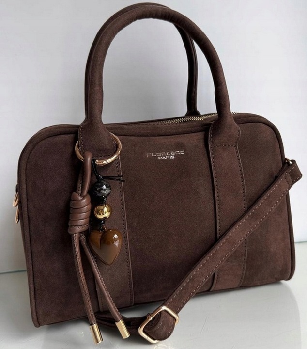 Flora&Co torebka kuferek zamsz CZEKOLADOWA elegancka CASUAL