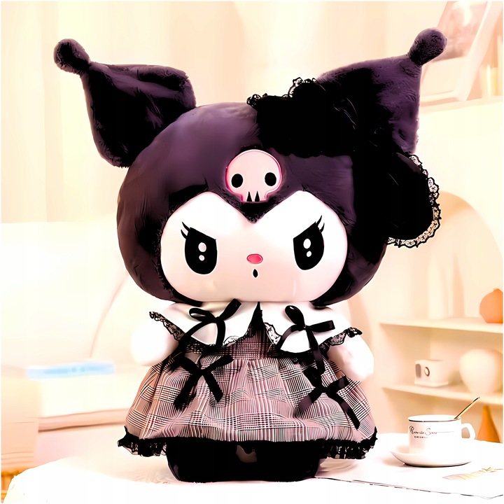 HELLO KITTY KUROMI MASKOTKA PLUSZAK ZABAWKA CZARNA SUKIENKA KOTEK 25CM