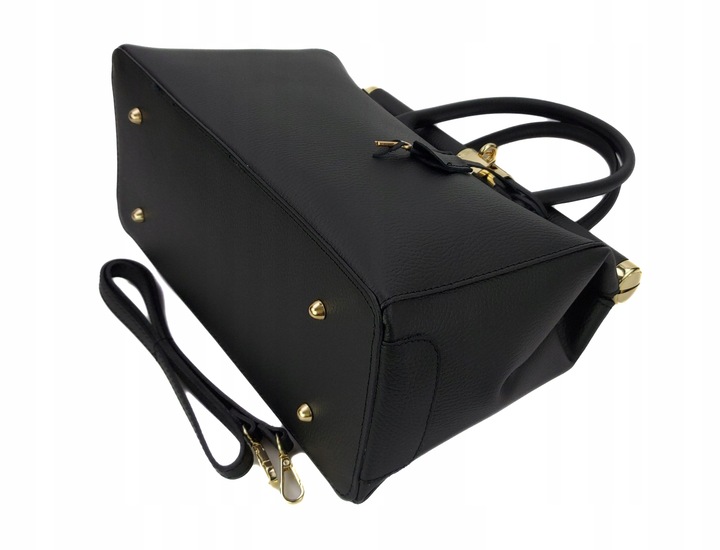 Duża włoska torba A4 skóra kufer kłódka Czarna