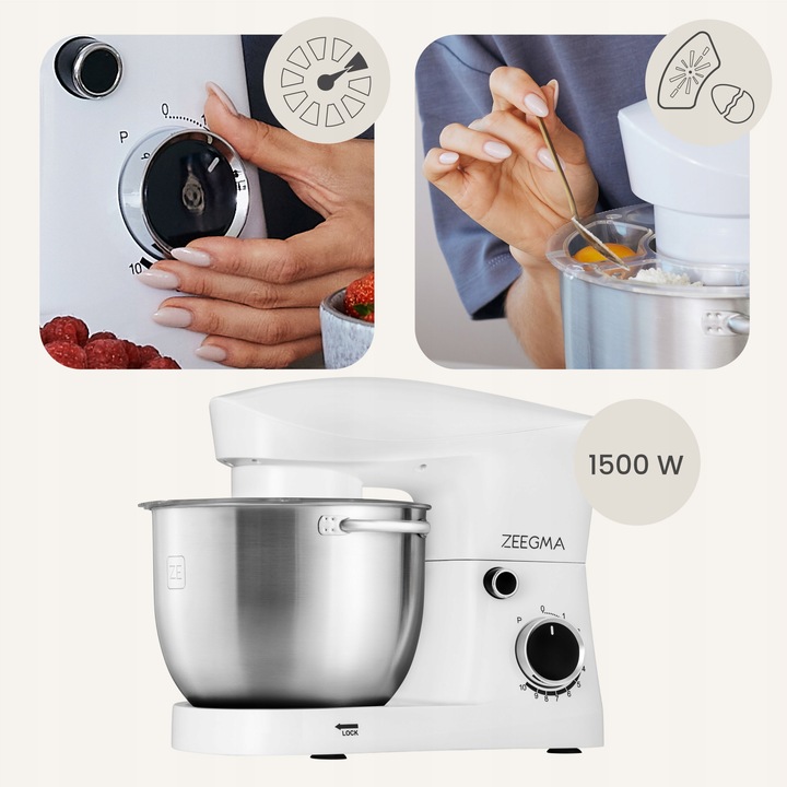 BIAŁY ROBOT PLANETARNY KUCHENNY 15W1 WIELOFUNKCYJNY 5,2L BIAŁY 10 TRYBÓW