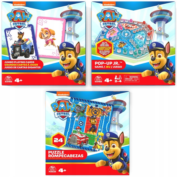PSI PATROL ZESTAW 24 PUZZLE CHIŃCZYK POP-UP DUŻE KARTY JUMBO TALIA DO GRY