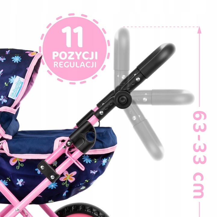 KINDERPLAY WÓZEK DLA LALEK GŁĘBOKI GONDOLA SKŁADANY TORBA REGULOWANA RĄCZKA