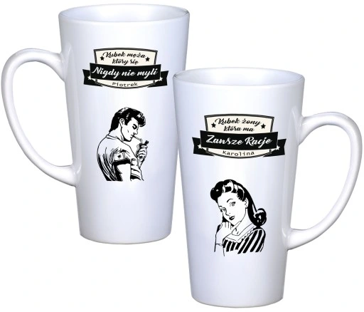 KOMPLET KUBKÓW LATTE DLA PAR PREZENT DUŻE 450ml PREZENT Z NADRUKIEM