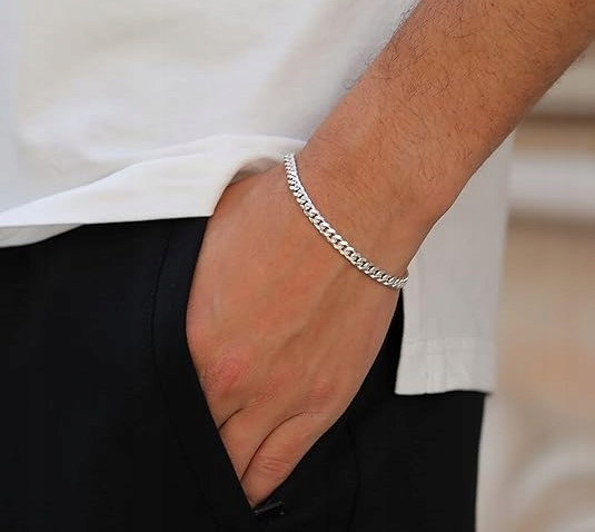 SREBRNA BRANSOLETKA PANCERKA DIAMENTOWANA MĘSKA SREBRO PRÓBA 925 ORYGINALNA