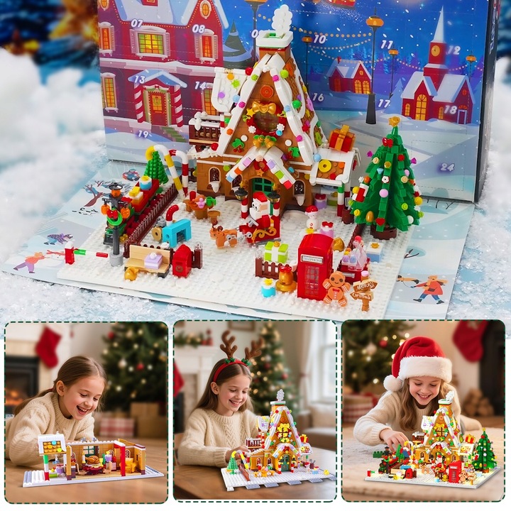 KALENDARZ ADWENTOWY KLOCKI DOMEK Z PIERNIKA CHOINKA MIKOLAJ LED 1763szt 24×