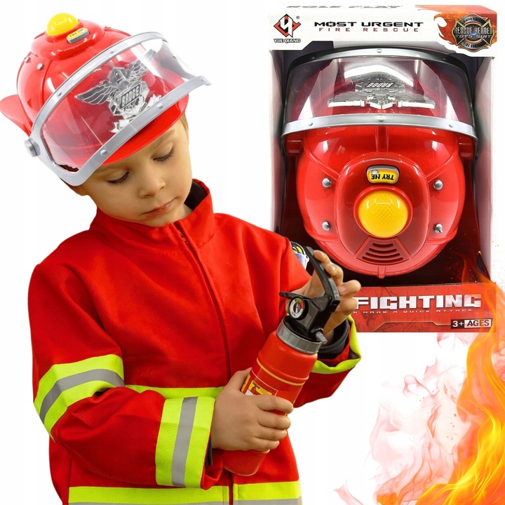 KASK STRAŻACKI Z EFEKTAMI DŹWIĘKOWYMI ŚWIETLNYMI HEŁM MAŁY STRAŻAK