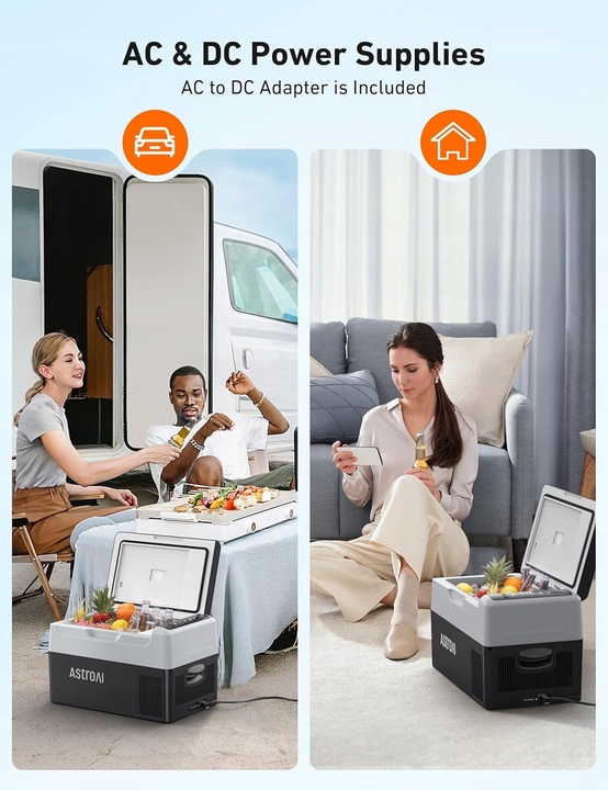 Lodówka kempingowa AstroAI z zamrażarką 22 litry, przenośna lodówka 12/24 V