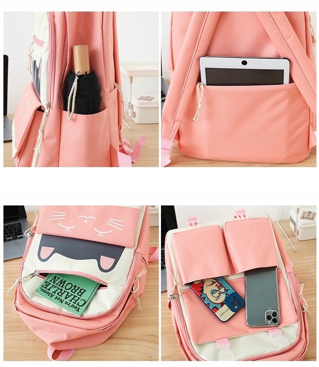 PLECAK SZKOLNY KOT KOTEK MŁODZIEŻOWY + PIÓRNIK CZARNY ZESTAW Z KOTKIEM 5w1