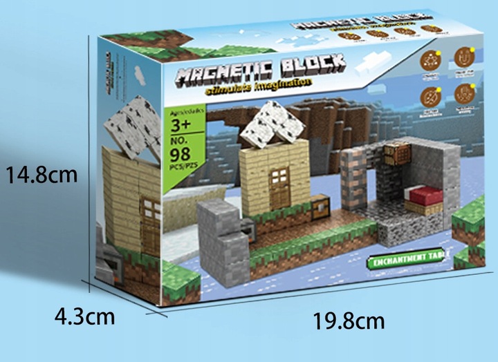 KLOCKI MAGNETYCZNE 2 cm kostki budowlane konstrukcyjne BLOKI SZEŚCIANY 98el