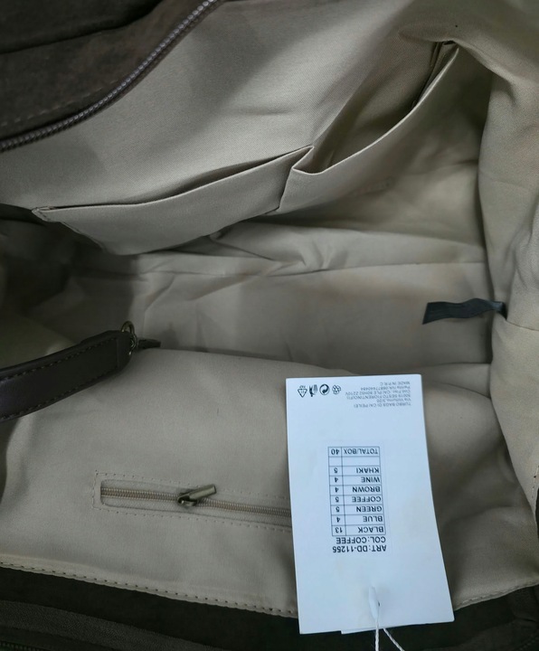 Torebka Damska shopper zamszowa torebka jamnik włoska marka 1255 Czarna