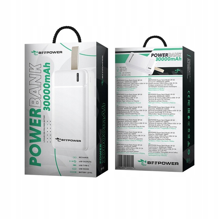 BeePower Power Bank 30000mAh 2 porty do ładowania