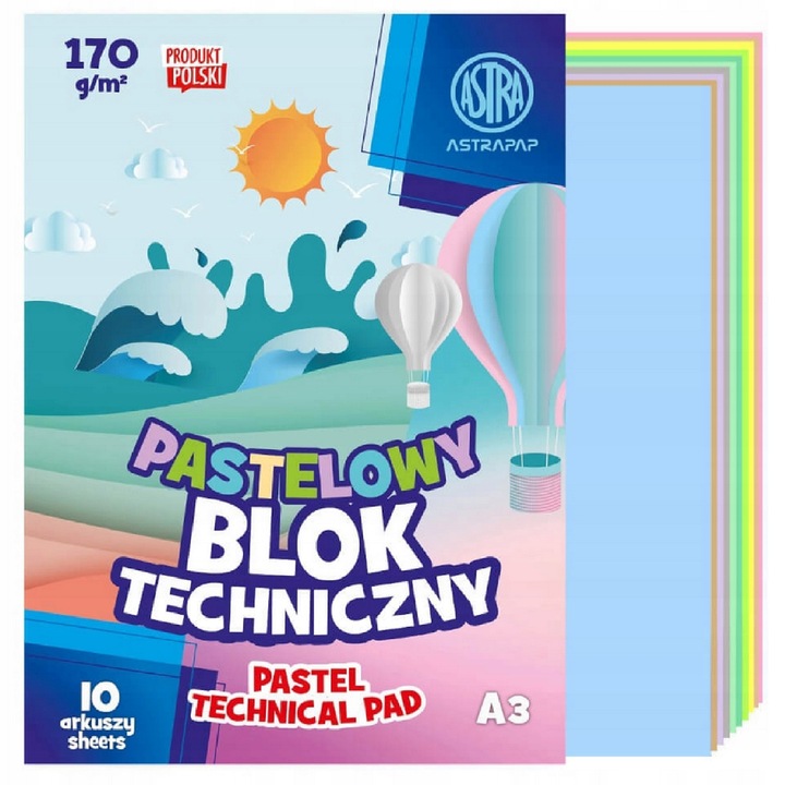 ASTRA ZESTAW BLOKÓW RYSUNKOWE, TECHNICZNE, BIAŁE KOLOROWE, BLOKI A4, A3