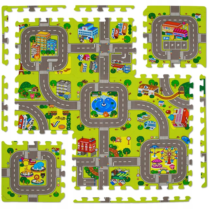 MATA EDUKACYJNA GRUBA 1cm 9szt PUZZLE PIANKOWE DLA DZIECI DROGA MIASTO