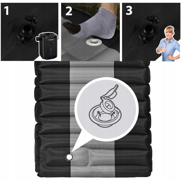 MATERAC DMUCHANY TURYSTYCZNY DO NAMIOTU ZWIJANY MOCNY + WBUDOWANA POMPKA