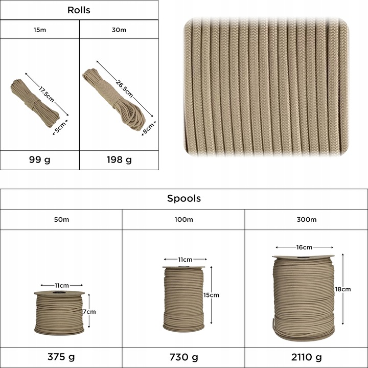 Linka EDCX 4mm Paracord 550 - (Tan, 50 m)