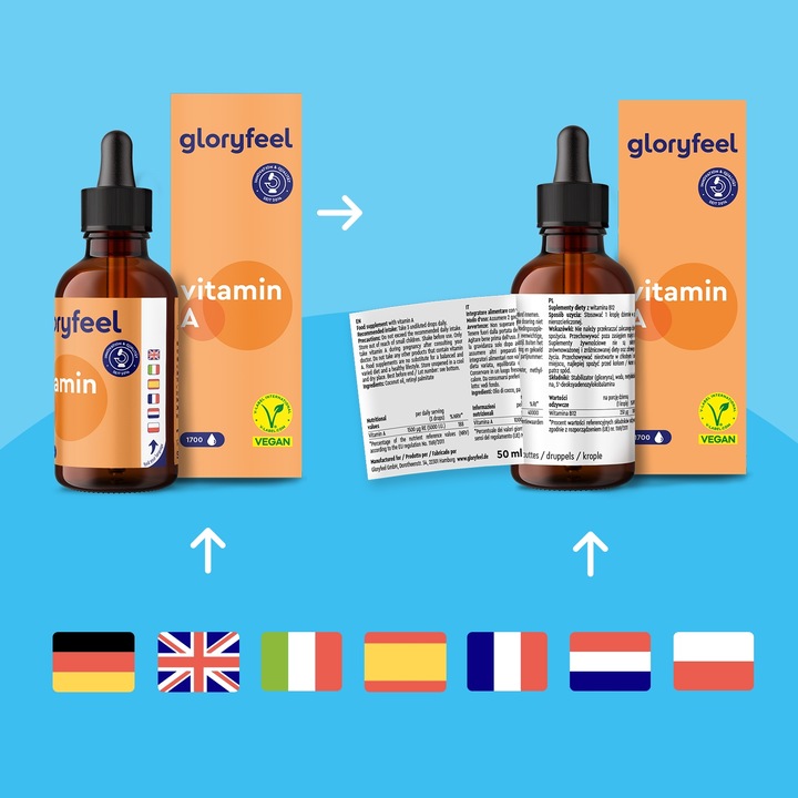 KROPLE WITAMINA A w wysokiej dawce - 5000 IU dziennie - 50 ml - gloryfeel