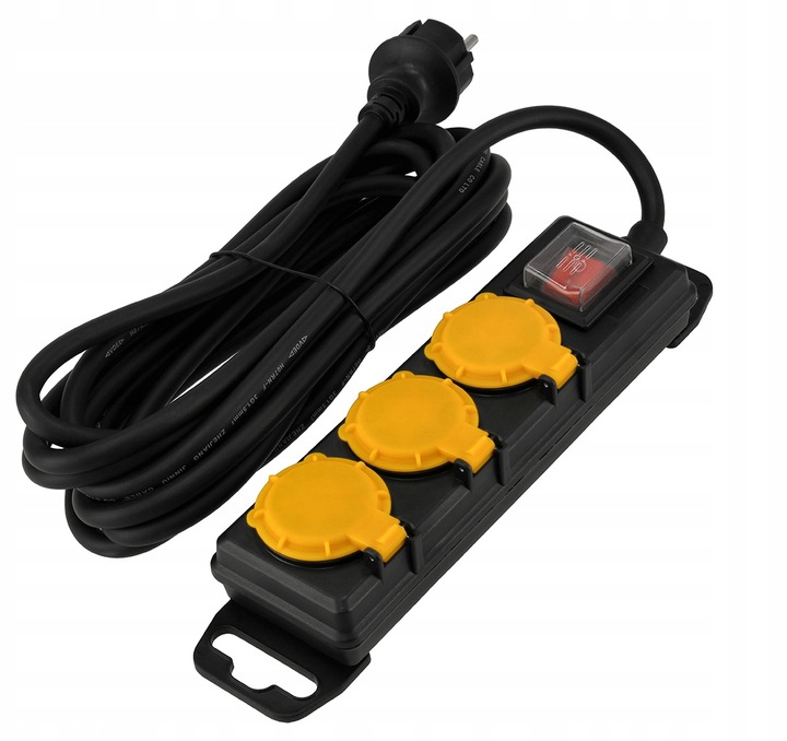 Przedłużacz Listwa Zasilająca 3 Gniazda 5m Wodoszczelny Z Wyłącznikiem IP44