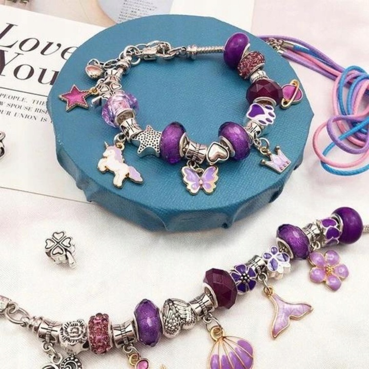 Zestaw Do Biżuterii Fiolet Komplet Koralików 68 Elementów Zestaw Kreatywny