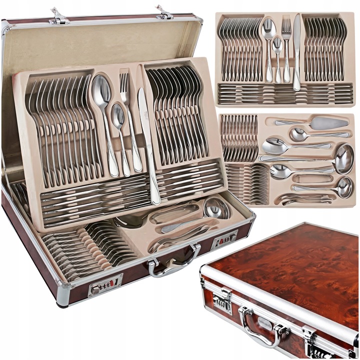 KOMPLET SZTUĆCÓW ZESTAW SZTUĆCÓW NA 12 OSÓB SZTUĆCE POŁYSK WALIZKA 72 EL.