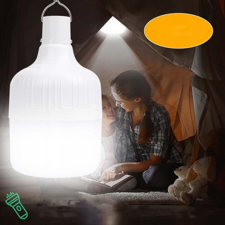 LAMPA KEMPINGOWA ŻARÓWKA LED LAMPKA DO NAMIOTU Z HACZYKIEM I AKUMULATOREM
