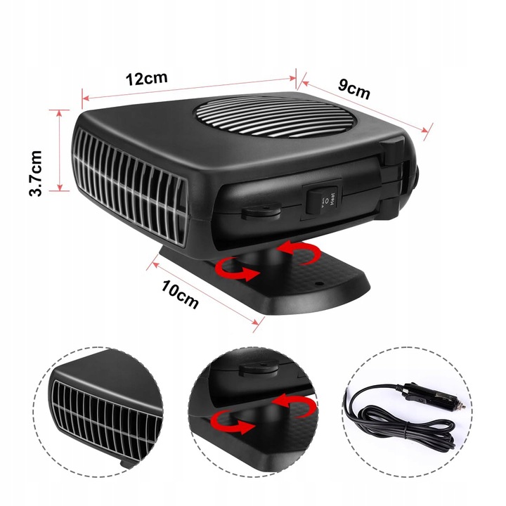 12V 200W PODGRZEWACZ SAMOCHODOWY PRZENOŚNY TERMOWENTYLATOR SAMOCHODOWY