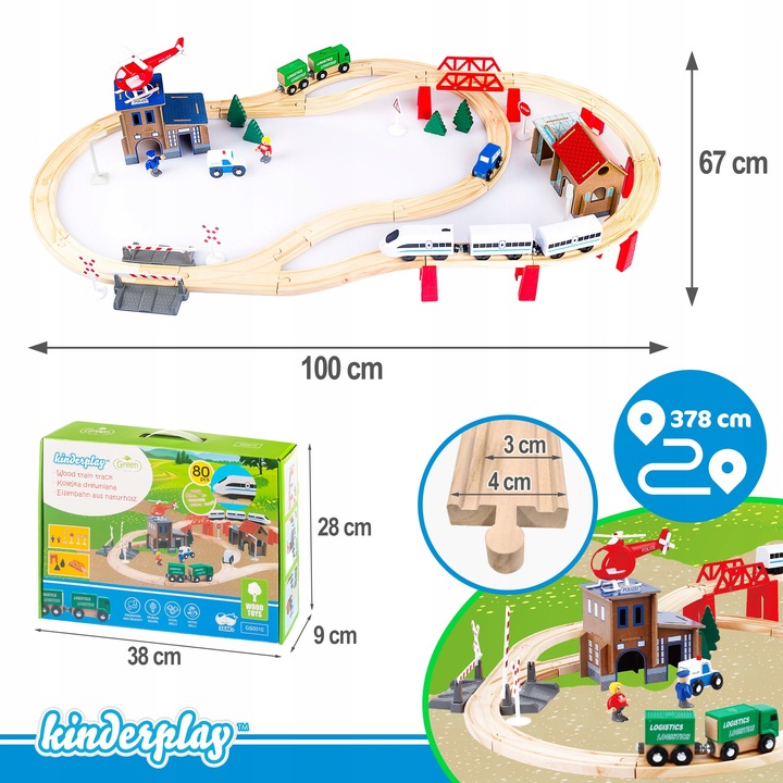 KOLEJKA DREWNIANA TOR WAGONY POCIĄG NA BATERIE DLA DZIECI PREZENT