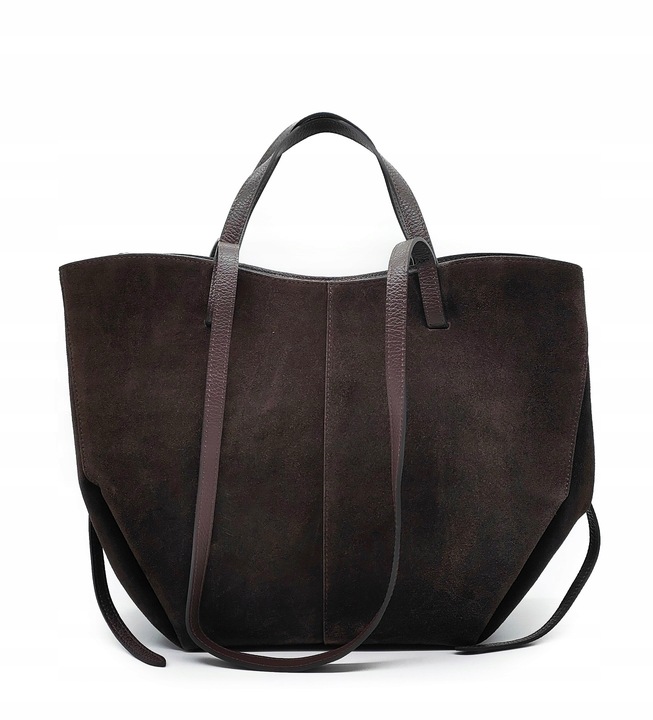 Czekoladowa zamszowa torebka brązowa shopper XL ZAMSZ NATURALNY łódka