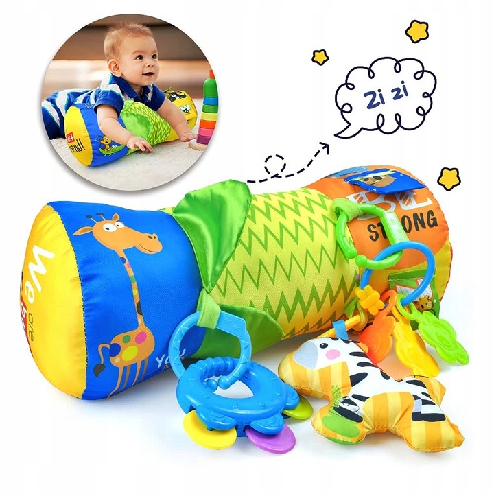 WAŁEK do RACZKOWANIA poduszka dla niemowląt WALEC grzechotki gryzak metki