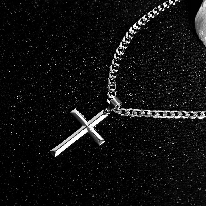 Krzyżyk z Łańcuszkiem SREBRNY Damski Krzyż Naszyjnik Diamentowany WŁOSKI