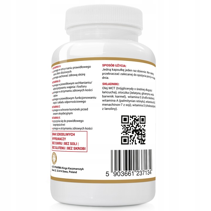 ADEK FORTE A,D3,E,K2 MK-7 oleju MCT KOKOSA 120kaps