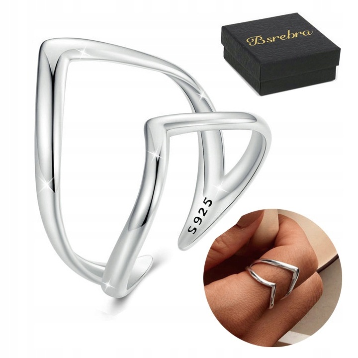 Pierścionek Srebrny 925 2 V Pierścionki Srebrne Regulowany Srebro