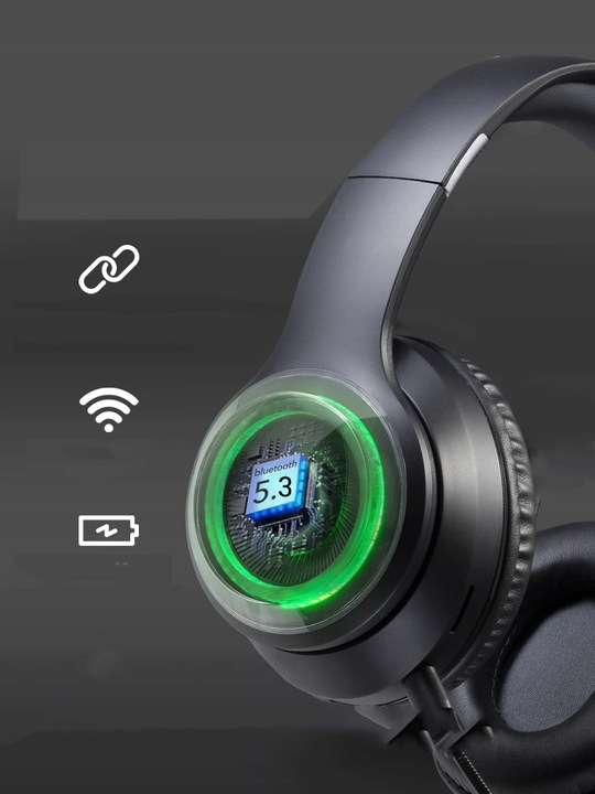 Słuchawki Bezprzewodowe Nauszne z Odpinanym Mikrofonem Bluetooth 5.3 LED SD