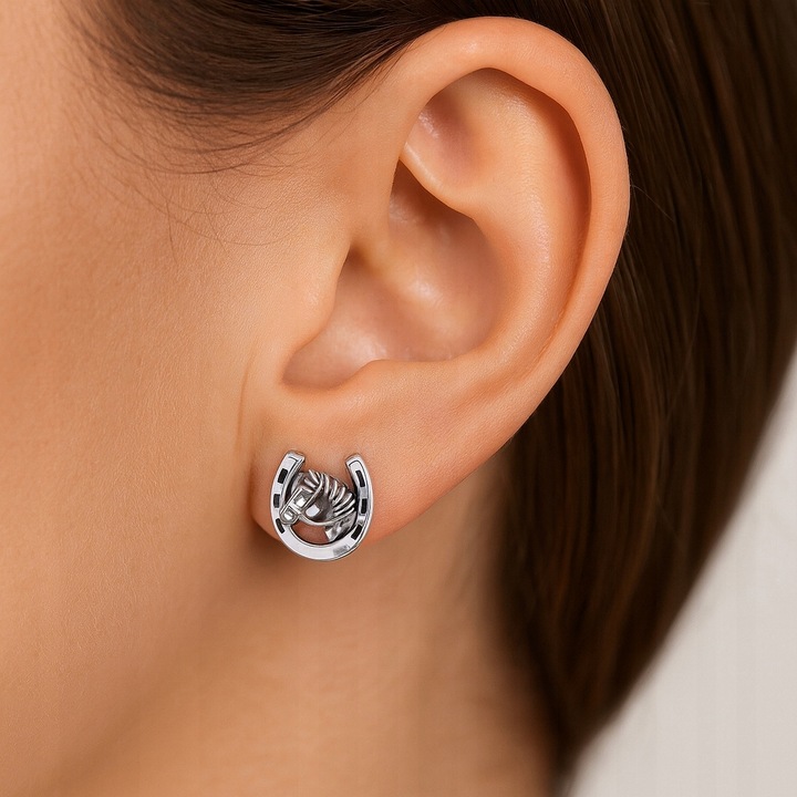 Kolczyki konie srebrne podkowy srebro sztyfty wkrętki koniki srebro