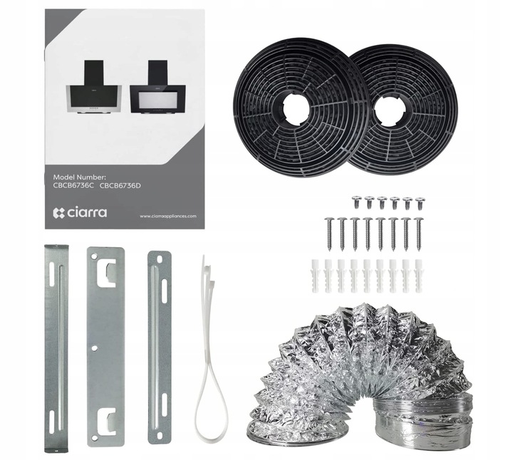 Ciarra CBCB6736C okap naścienny 60 cm, 380 m³/h, oświetlenie LED, 2 filtry