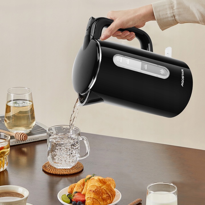 Czajnik elektryczny bezprzewodowy 2200W 1,7l czarny LED podwójne ścianki