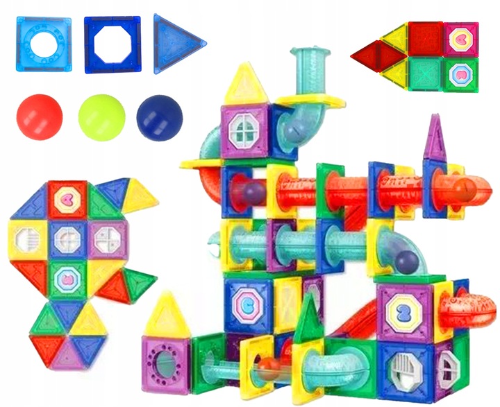 MAGNETYCZNE KLOCKI KONSTRUKCYJNE ŚWIECĄCE TOR KULKOWY KULODROM DUŻY ZESTAW