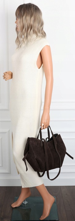 Włoska torebka damska VERA PELLE skórzana zamszowa shopper MB09 Czekoladowa