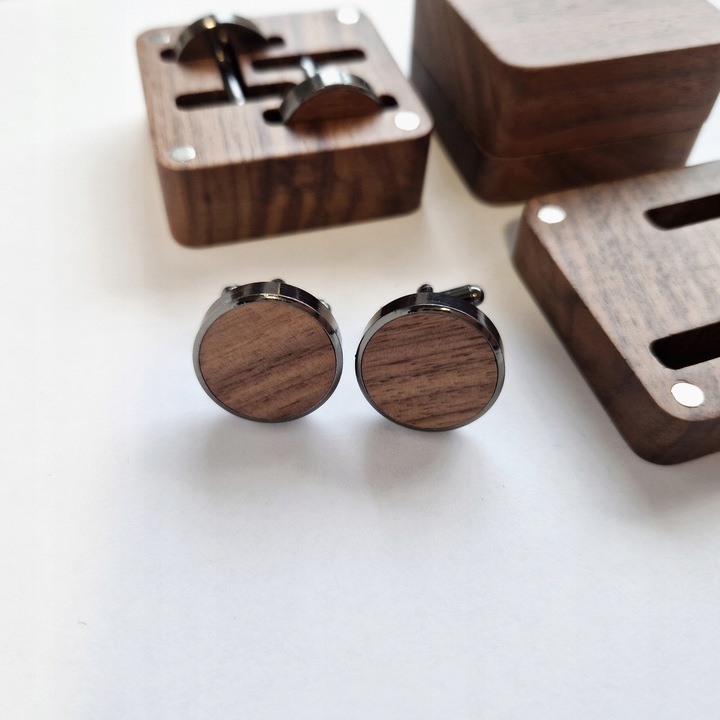 DREWNIANE SPINKI DO MANKIETÓW KOSZULI W PUDEŁKU ZESTAW Z PUDEŁKIEM