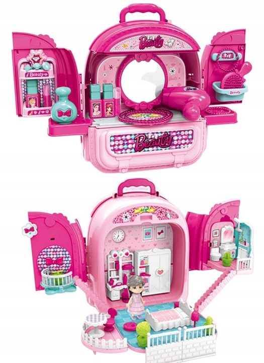 Toaletka WALIZKA domek z lalką PLECAK zestaw piękności 3w1 dla dziewczynek