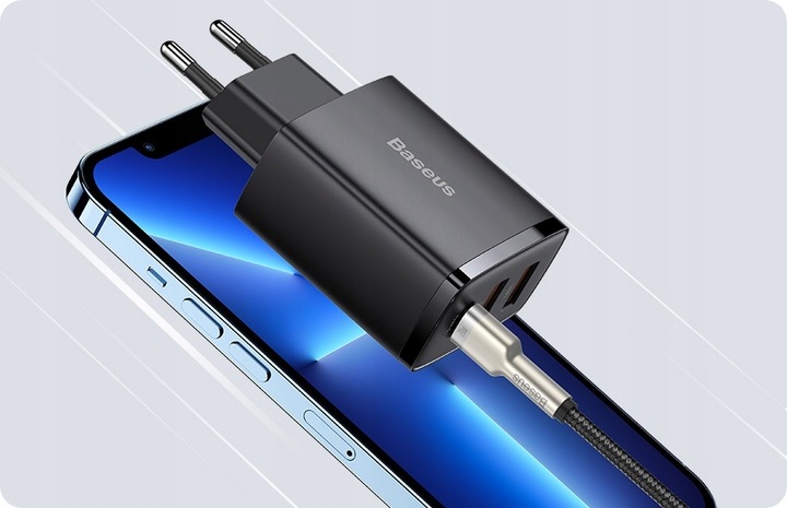 BASEUS SZYBKA ŁADOWARKA SIECIOWA DO TELEFONU 3X USB USB-C 30W PD QC 3.0 AFC
