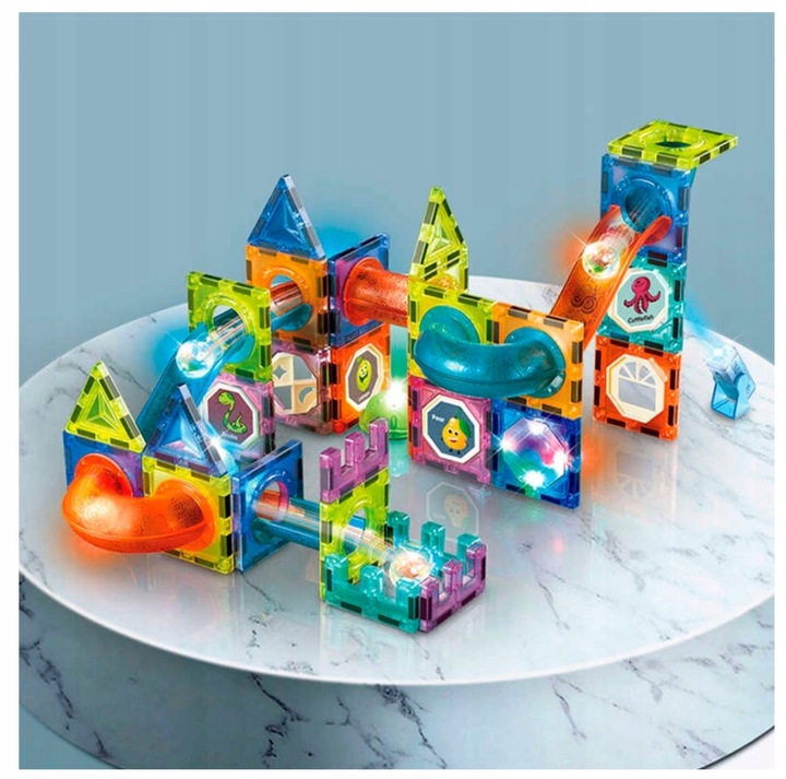 KLOCKI MAGNETYCZNE ŚWIECĄCY TOR KULKOWY 110 ELEMENTÓW KULODROM ZESTAW