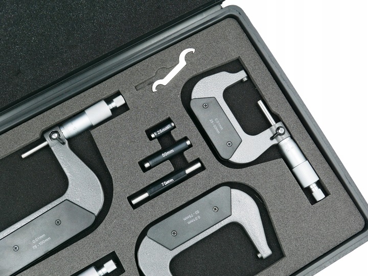 MIKROMETRY 0-100mm ZESTAW 4 SZT. MIKROMETR + BOX