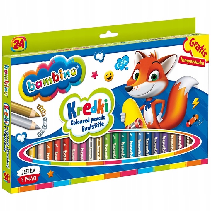 Bambino KREDKI 24 Z GLINKI KAOLINOWEJ, DREWNIANE, GRUBE +temperówka GRATIS