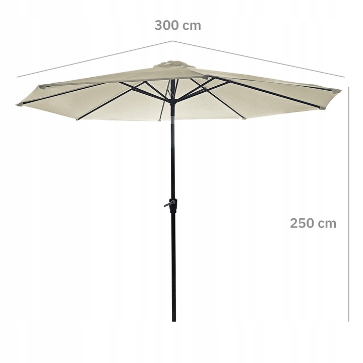 PARASOL OGRODOWY DUŻY SOLIDNY SKŁADANY 3 M Z KORBKĄ REGULACJA XL ECRU