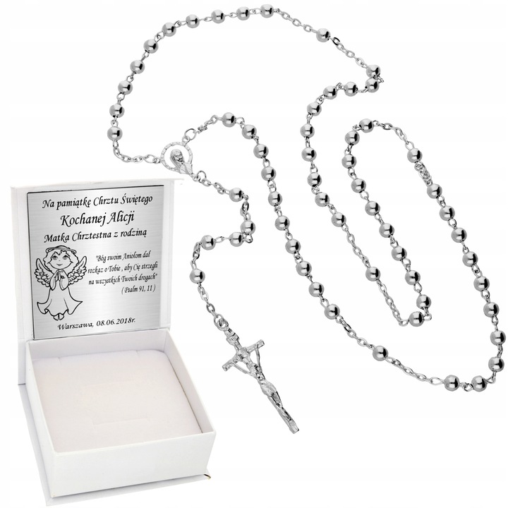 Srebrny Różaniec 925 Chrzest Komunia Grawer